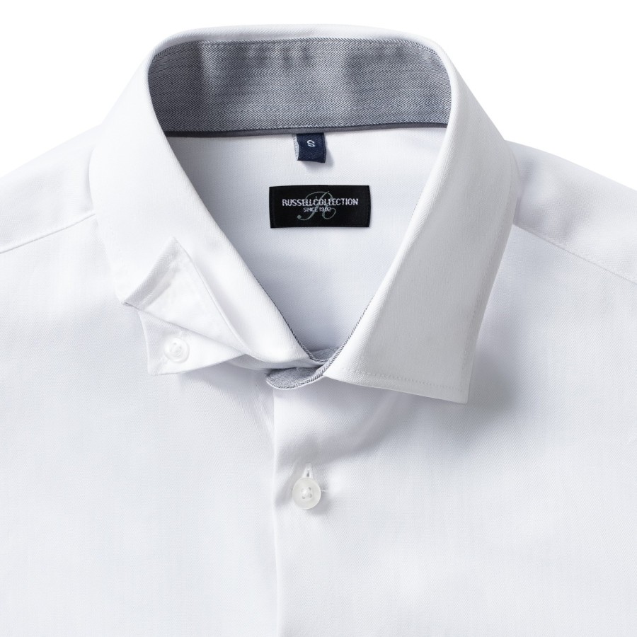 Men’s Long Sleeve Tailored Contrast Herringbone Shirt, Russell Europe
