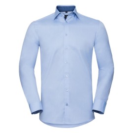 Men’s Long Sleeve Tailored Contrast Herringbone Shirt, Russell Europe