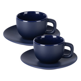 TOTEM, set od dve keramičke šolje za cappuccino sa tacnama, 2 x 200 ml, plavi