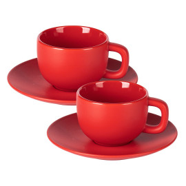 TOTEM, set of two stoneware cappuccino cups and saucers, 2 x 200 ml, red