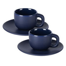 TOTEM MINI, set of two stoneware espresso cups and saucers, 2 x 85 ml, blue