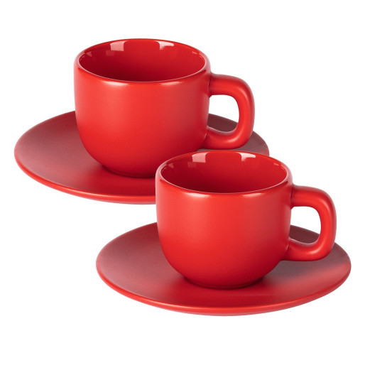 TOTEM MINI, set of two stoneware espresso cups and saucers, 2 x 85 ml, red