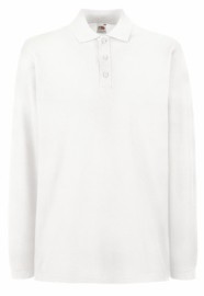 Fruit of the Loom, Premium LS Polo, premium men's long sleeve polo shirt, white, M