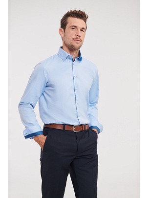 Men’s Long Sleeve Tailored Contrast Herringbone Shirt, Russell Europe