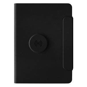 GLOBAL 2IN1, portfolio sa notesom a5, pomoćnom baterijom 5.000 mah, bežičnim punjačem za dva uređaja i magnetom u poklon kutiji, crni