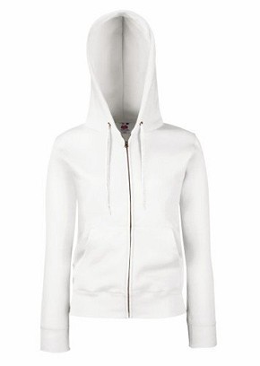 Fruit of the Loom, Ladies Premium Hooded Sweat Jacket, women's hooded sweatshirt, white, XS