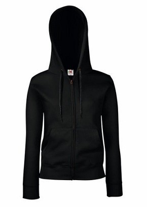 Fruit of the Loom, Ladies Premium Hooded Sweat Jacket, women's hooded sweatshirt, black, 2XL