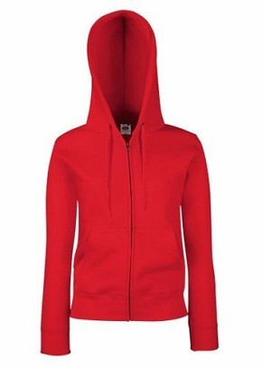Fruit of the Loom, Ladies Premium Hooded Sweat Jacket, ženski duks sa kapuljačom i cibzarom, crvena, 2XL