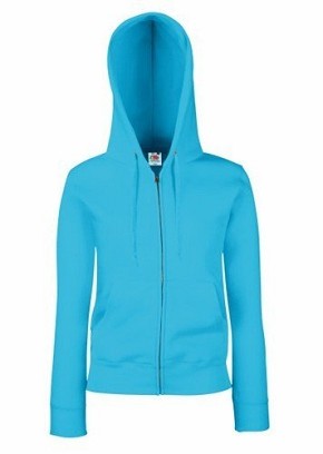 Fruit of the Loom, Ladies Premium Hooded Sweat Jacket, ženski duks sa kapuljačom i cibzarom, azurno plava, 2XL