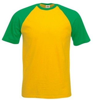 Fruit of the Loom, Baseball T, men's cotton two-tone T-shirt, yellow-green, 3XL