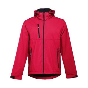 THC ZAGREB II. Men's softshell jacket with detachable hood and rounded back hem