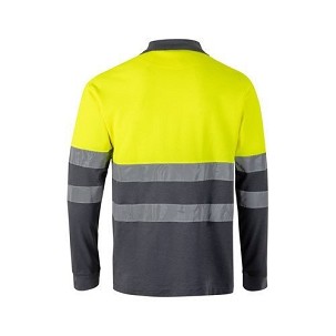 VL PLUTO LARGE. Two-tone piqué polo shirt (150g/m²) with long sleeves, in cotton (55%) and polyester (45%)