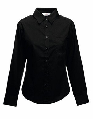 Fruit of the Loom, Ladies LS Poplin Shirt, ženska poslovna košulja, crna, 3XL