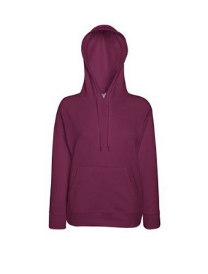 Fruit of the Loom, Ladies Lightweight Hooded Sweat, hooded sweatshirt, burgundy, L