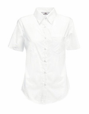 Fruit of the Loom, Ladies SS Poplin Shirt, Women's Short Sleeve Business Shirt, White, M