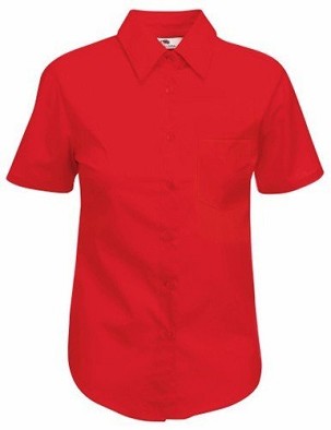 Fruit of the Loom, Ladies SS Poplin Shirt, Women's Short Sleeve Business Shirt, Red, L