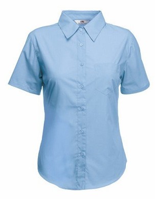 Fruit of the Loom, Ladies SS Poplin Shirt, Women Short Sleeve Business Shirt, Light Blue, L