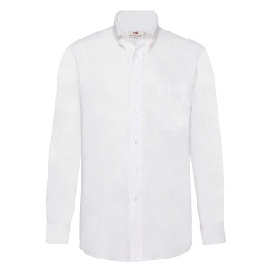 Fruit of the Loom, LS Oxford Shirt, men's long sleeve business shirt, white, S
