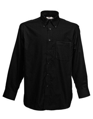 Fruit of the Loom, LS Oxford Shirt, men's long sleeve business shirt, black, S
