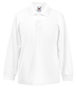 Fruit of the Loom, Kids 65/35 LS Polo, children's polo shirt, long sleeves, white, 9-11