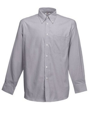 Fruit of the Loom, LS Oxford Shirt, Men's Long Sleeve Business Shirt, Oxford Gray, S
