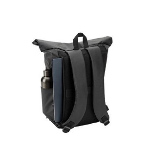 OSASCO BPACK. Roll top backpack with a zip system design that allows the top to be rolled up to fit the volume of the backpack, made from 600D recycled polyester