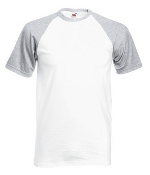 Fruit of the Loom, Baseball T, Men's Cotton T-shirt, Short Sleeve, White & Blue, XL