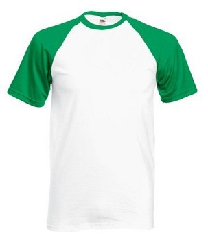 Fruit of the Loom, Baseball T, Men's Cotton Short Sleeve T-shirt, White & Gray, L