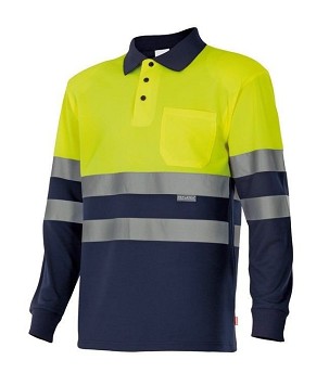 Velilla VULCAN. Bird-eye dvobojna polo majica (160g/m²) sa dugim rukavima, od poliestera (100%)