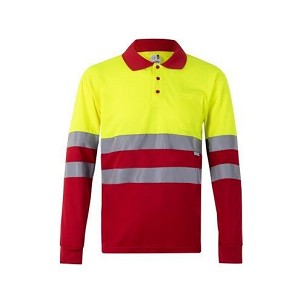 Velilla VULCAN. Bird-eye dvobojna polo majica (160g/m²) sa dugim rukavima, od poliestera (100%)