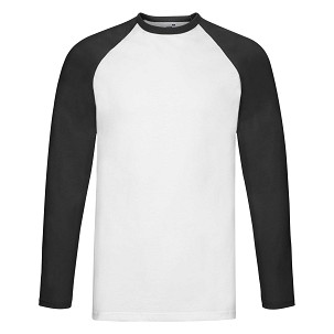 Fruit of the Loom, Baseball T, Men's Cotton Long Sleeve Cotton T-shirt, White & Black, XL