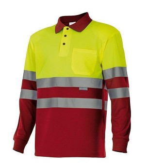 Velilla VULCAN. Bird-eye dvobojna polo majica (160g/m²) sa dugim rukavima, od poliestera (100%)