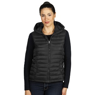 JET WOMEN, women's light padded, fully zippered winter vest with hood, black