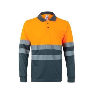 Velilla VULCAN. Bird-eye dvobojna polo majica (160g/m²) sa dugim rukavima, od poliestera (100%)