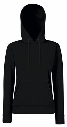Fruit Of The Loom, Ladies Classic Hooded Sweat, Hoodie For Women, Black, XS