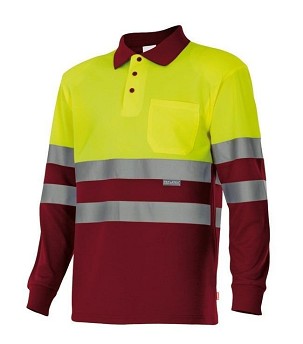 Velilla VULCAN. Bird-eye dvobojna polo majica (160g/m²) sa dugim rukavima, od poliestera (100%)