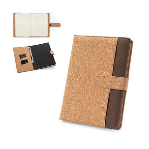FIELDING. A5 folder in cork and recycled polyester (100% rPET) with removable notepad