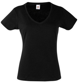 Fruit of the Loom, Ladies Valueweight V-Neck T, ženska majica kratkih rukava na V izrez, crna ,L