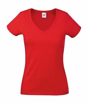 Fruit of the Loom, Ladies Valueweight V-Neck T, ženska majica kratkih rukava na V izrez, crvena ,M