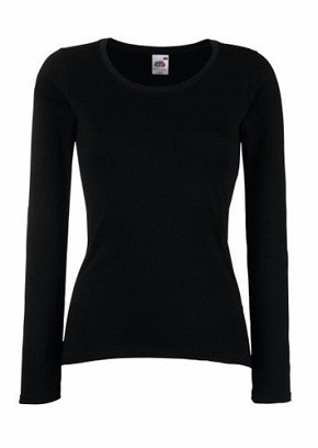 Fruit of the Loom, Ladies Valueweight Long Sleeve T, Women's Long Sleeve T-shirt, Black, XS