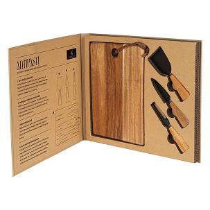 ANTIPASTI, wooden chopping board and cheese knives with wooden handles, 4/1, brown