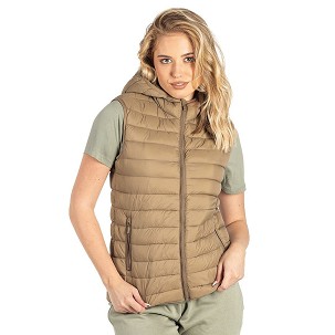 LIBERTY HOOD VEST WOMEN, light padded bodywarmer with hood, light brown